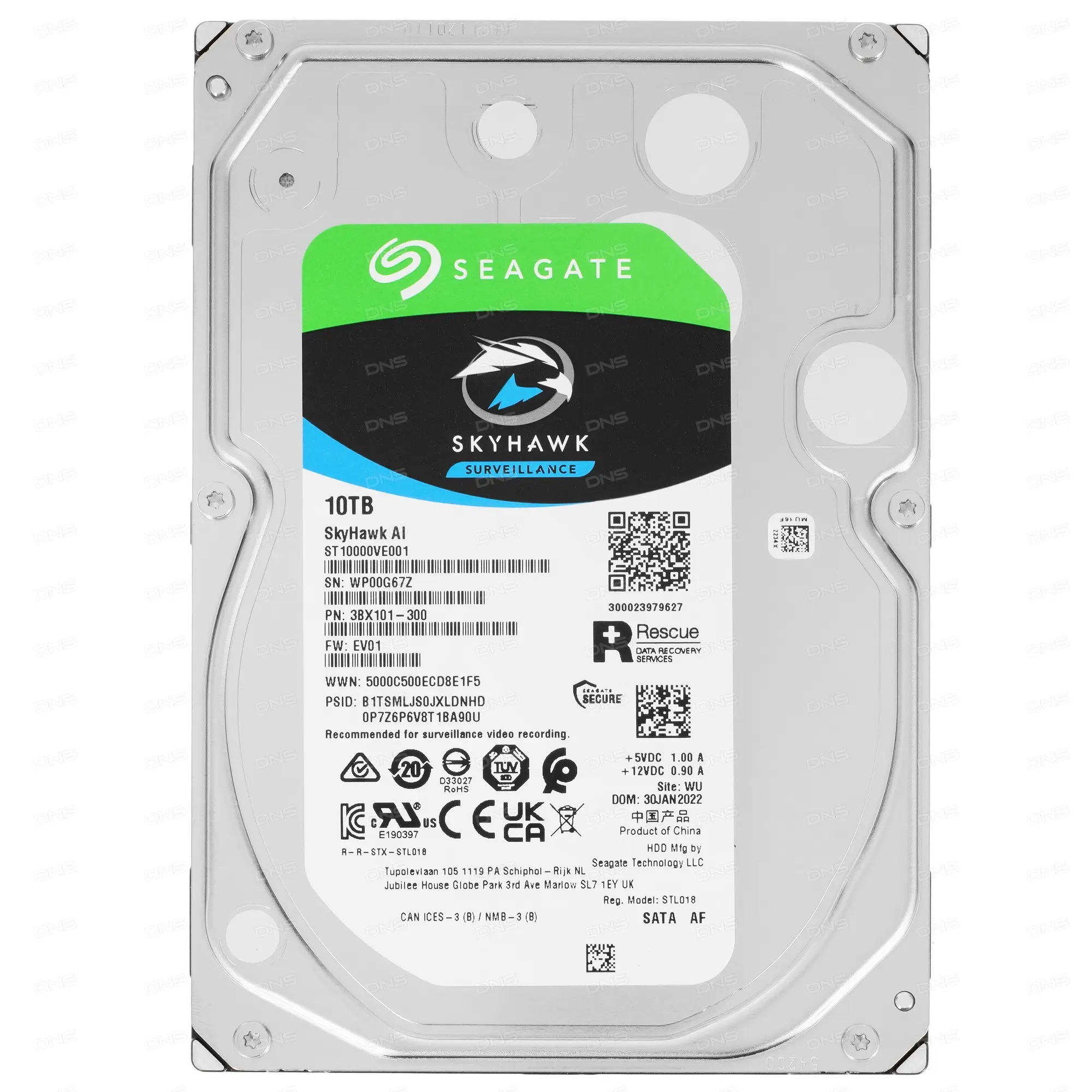 Жесткий диск ST10000VE001 SkyHawkAI (7200rpm) 256Mb 3.5"SATA-III Seagate